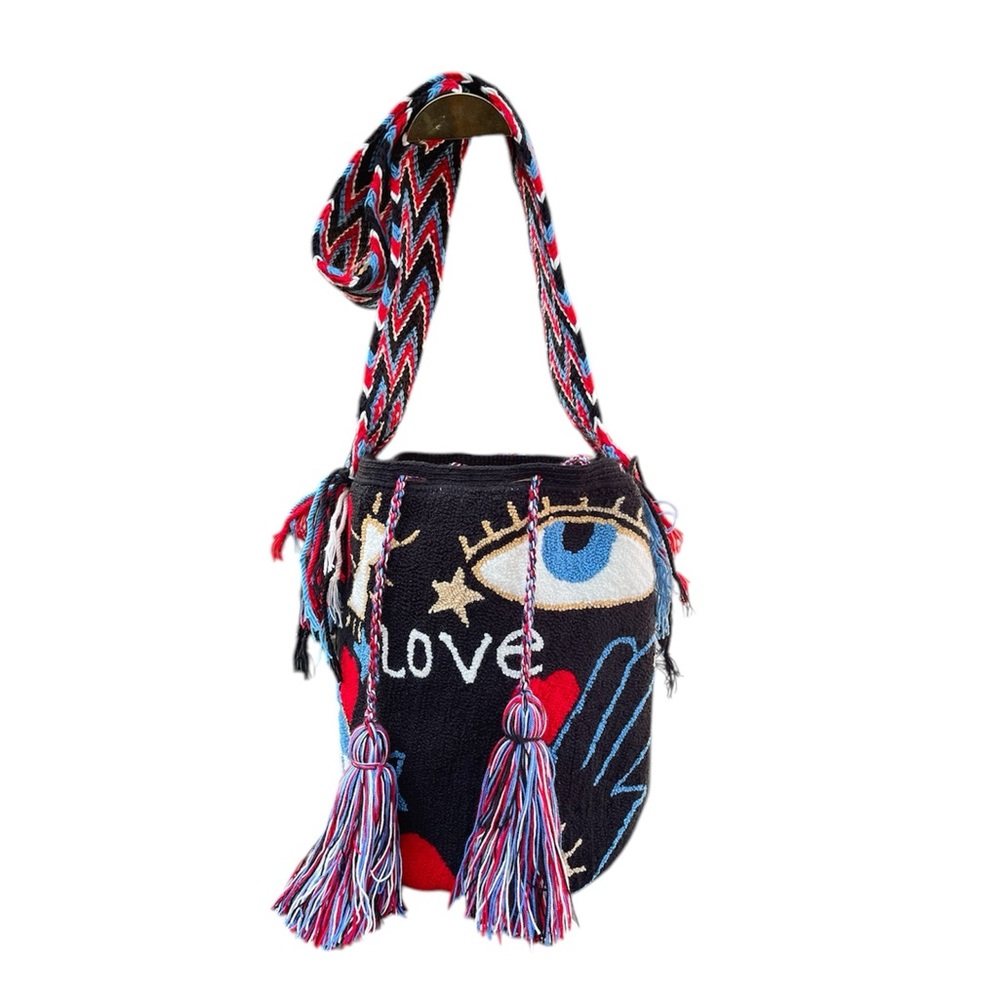 Evil eye bag-embroidery handmade-hamsa-Colorful Patterned Women's Bag-